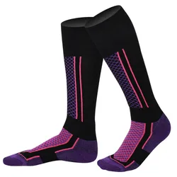 Cozy Unisex Thermal Sports Socks - Winter Warmth and High Elastic Comfort (Women black purple)