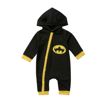 

Newborn Baby Boys 0-24M Long Sleeves Batman Romper Hooded Jumpsuit Black Warm Clothes Cute Outfits
