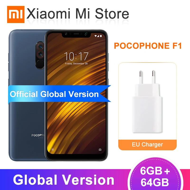 Мобильный телефон Xiaomi POCOPHONE F1 с глобальной версией, 6 ГБ, 64 ГБ, Snapdragon 845, экран 6,18 дюйма, FHD 2246x1080, двойная камера LiquidCool AI