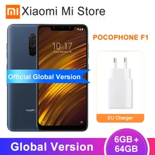 Xiaomi POCOPHONE F1 с глобальной версией, 6 ГБ ОЗУ, 64 Гб ПЗУ, мобильный телефон Snapdragon 845, экран 6,18 дюйма, камера 20 МП, аккумулятор 4000 мАч