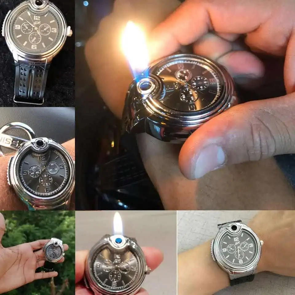 Millya 2 in 1 Electronic Wrist Watch with Rechargeable Windproof USB Cigarette Lighter Flameless Fire Starter