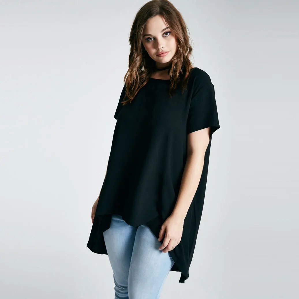 Blusa Женская Официальная футболка с круглым вырезом и коротким рукавом на спине, Сексуальная Повседневная Асимметричная свободная Базовая футболка, большие размеры 3XL 4XL 5XL 6XL AH24