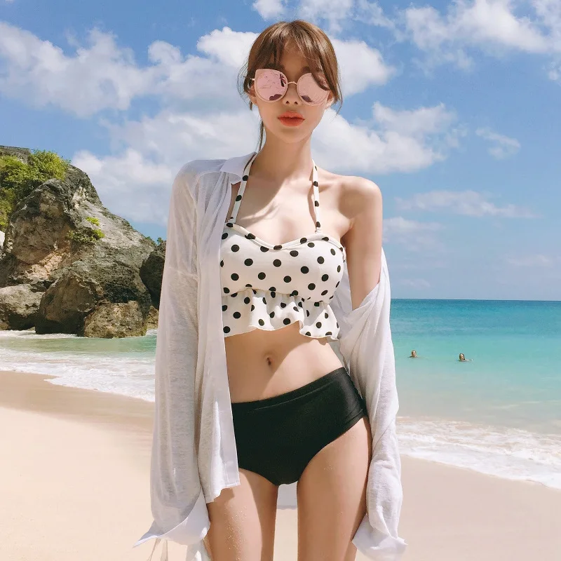 

2017 New Style Bathing Suit Fashion Sexy Midriff Swimwear Split Type Triangular Polka Dot Two-Piece Bathing Suit