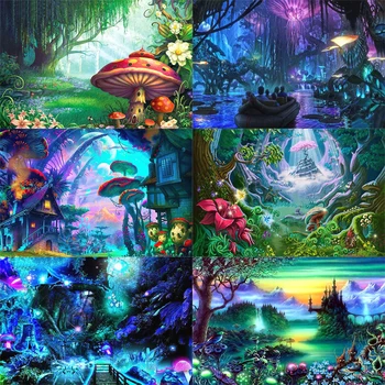 

XUEQIXIAOZU Full Round Mushroom Forest Scene Diamond Embroidery 5D DIY Diamond Painting Mosaic Home Decoration Gifts 2020 New