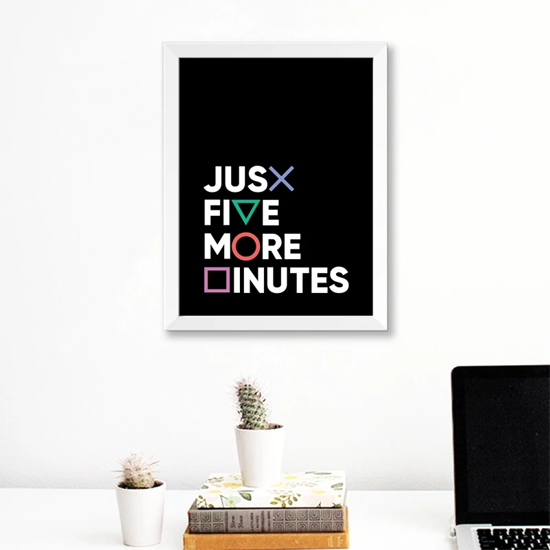 Gamer-Gaming-Geek-Wall-Art-Poster-Canvas-Painting-Playstation-Buttons-Just-Five-More-Minutes-Game-Pad