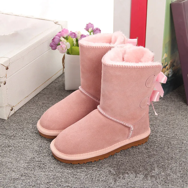 Теплые детские зимние сапоги для детей; новые зимние сапоги для маленьких девочек; обувь для девочек; модные кожаные милые сапоги для маленьких девочек - Цвет: 3280 Pink