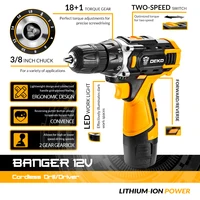 DEKO Cordless Drill 12V 16V 20V Mini Wireless Power tools DC Lithium-Ion Battery Electric Screwdriver Home DIY Drilling Machine 2