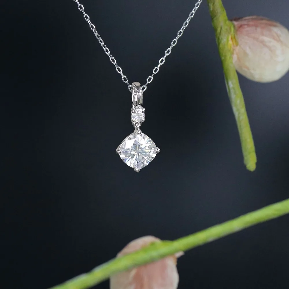 DovEggs Стерлинговое Серебро 925 пробы 2.1CTW 7,5*7,5 мм Подушка GH color Moissanite вечерние Подарочные ожерелья для женщин с акцентами