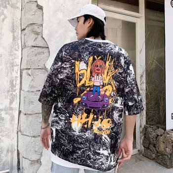 

Hip Hop Tops Tee Hit Color Men T-shirts Casual Pullover Loose Patchwork Male Pockets Tshirts Streetwear Print Letter Graffiti