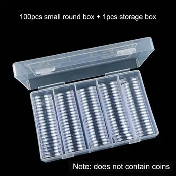 

100Pcs 25mm Plastic Clear Coin Capsules Container With Storage Box Round Coin Holder Display Coin Storage Boxes Organizer