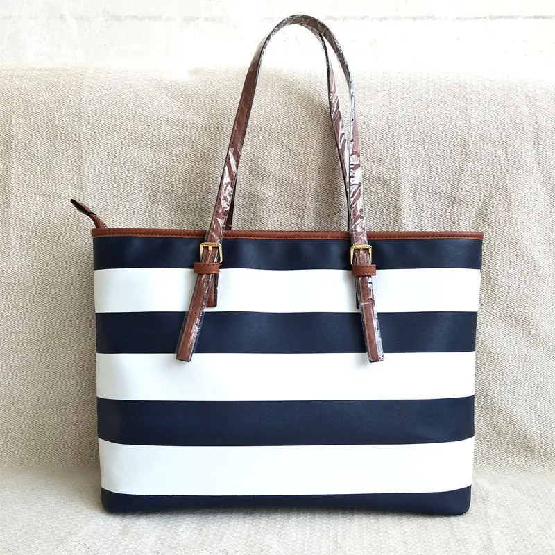 

2019 New Luxury Women's Handbags Fashion PU Leather Shoulder Bags Thick Stripe Large Shopping Bags High Quality Tote Bags