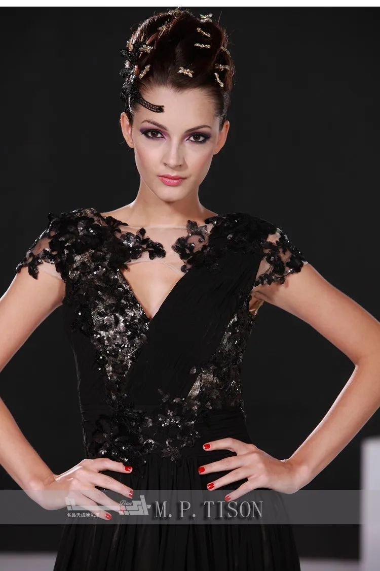 Вечерние платья для выпускного вечера с v-образным вырезом vestido de renda новое модное сексуальное женское черное кружевное длинное вечернее платье с рукавами-крылышками для матери невесты