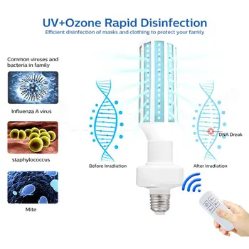 

60W UV Germicidal Light Led UVC Light Bulb E27 Germicidal Lamp Remote Control Killing Mite Remove Odor Clean Air Protect Family