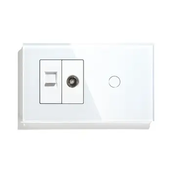 

BSEED Wall Socket TV PC With 1 Gang 2 Way Touch Switch Crystal Glass Panel White Black Gloden EU Standard