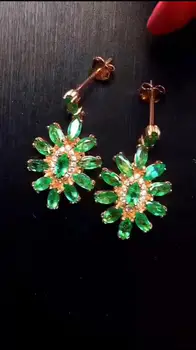 

Luxurious ancient big Sun flower natural green Emerald drop earrings Natural gemstone earrings S925 silver girl gift jewelry