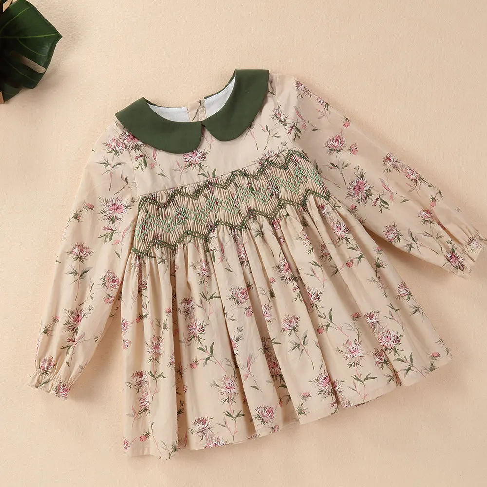

Baby Girl Kids Dresses For Floral Dress Toddler Girls Smocked Embroidery Dress with Pant Infant VestidoToddler Vintage Clothing
