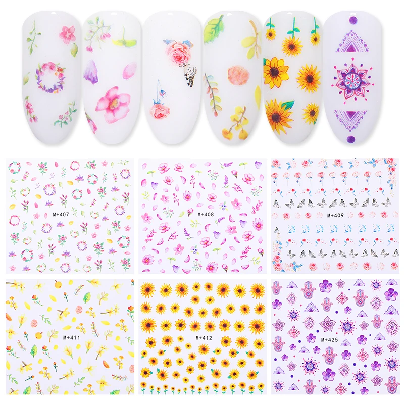 

Nail Water Decals Sticker Flowers Series Mixed Colorful Transfer Sticker Papers Nail Art DIY Design Decoration Tools 1 Sheet