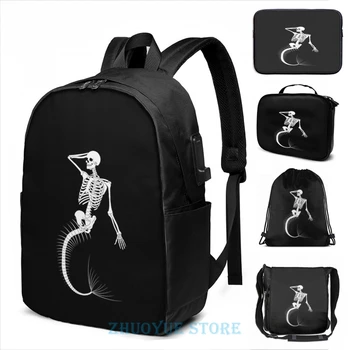 

Funny Graphic print Mermaid Skeleton USB Charge Backpack men School bags Women bag Travel laptop bag