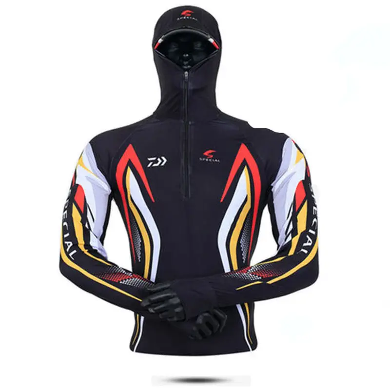 Ice Silk Daiwa Fishing Clothes Summer UV Men's Outdoor Quick-drying Hooded Breathable Sun-protection Jerseys Plus Size | Спорт и