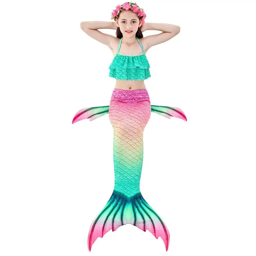 Fancy NEW the Little Mermaid Tail with Garland or With Monofin Swimsuit for Kids Girls swimmable Bathing Suit Mermaid Costume