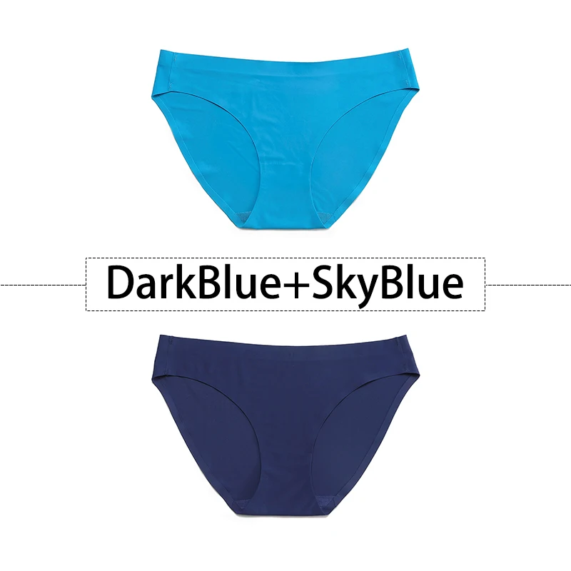 2 шт./партия, открытый Шелковый бесшовный трусики для женщин, нижнее белье сексуальные плавки, цельное нижнее белье с открытой спиной и низкой посадкой, женское XS-L, большие размеры США - Цвет: DarkBlue-SkyBlue