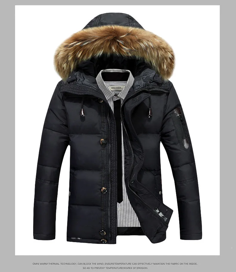 new men's down jacket Thickened braids large fur collar men's down coat Winter windproof warm jacket