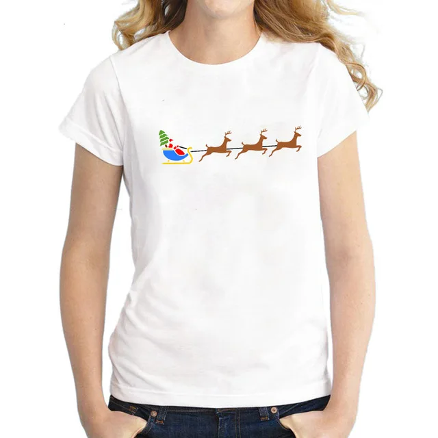 24 New kawaii reindeer t shirt women fashion Christmas Harajuku Short Sleeve t-shirt White Suitable all seasons Tshirt Tops clothes - Цвет: 24