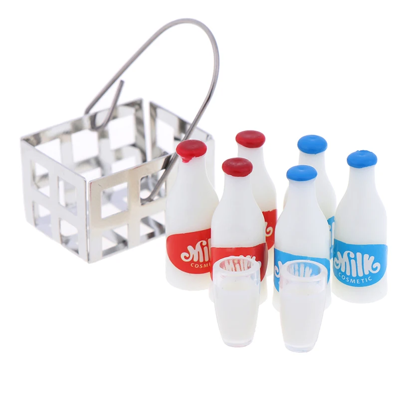 1/12 Scale Dollhouse Mini Milk Basket with Bottles Kid Home Gift Play Furni C9C4 