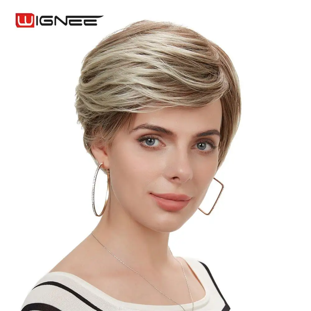 Парики из коротких волос Wignee для черно белых женщин смешанные коричневые/серые