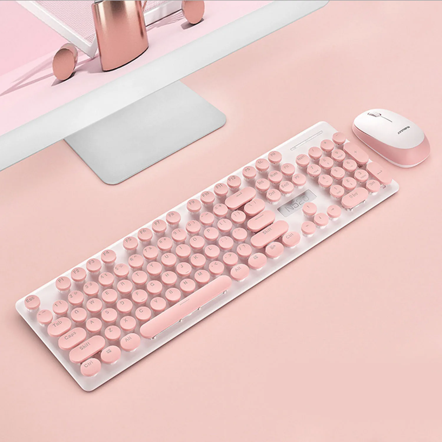 

Vococal Wireless 104 Keys Keyboard Keypad Key Board with Cute Mouse Retro Typewriter Style for PC Desktop Laptop Home Office