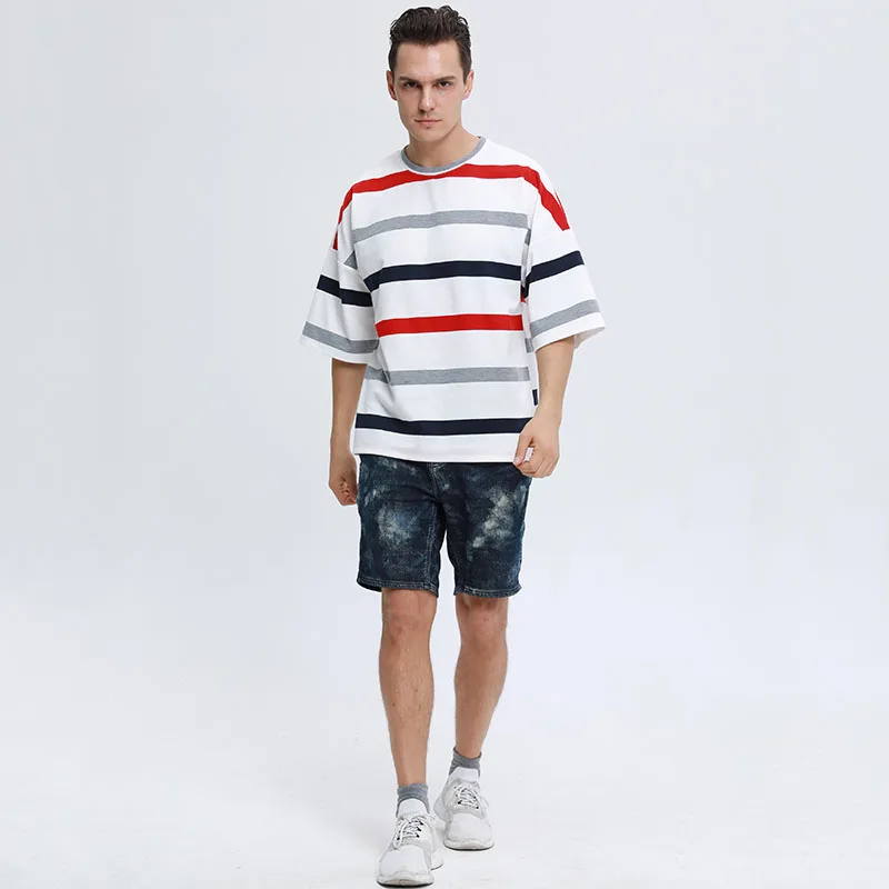 European Style Outdoor Stripe Men T-shirt Summer 2023 Plus Size Casual Loose T-shirt Sports Short-sleeve Tees Tops High Quality