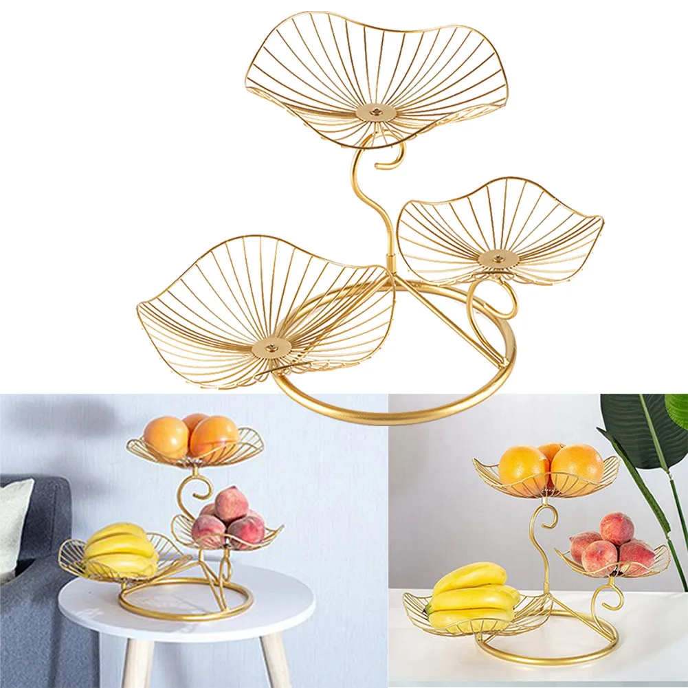 

Three-layer Living Room Fruit Plate Iron Art Leaf Shaped Home Decor Display Stand Kitchen Organizer Nordic Style Wedding Party