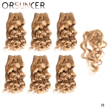 ORSUNCER Brazilian Honey Blonde Curly Human Hair Bundles With Closure DHL Free Shipping 8