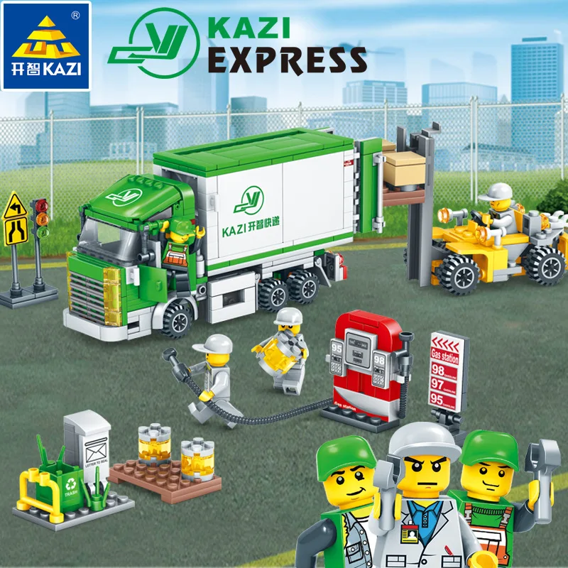 

4Pcs/Lot CITY Street View Logistics Center Express Car Building Blocks Sets LegoINGLs Classic Playmobil Bricks Toys for Children