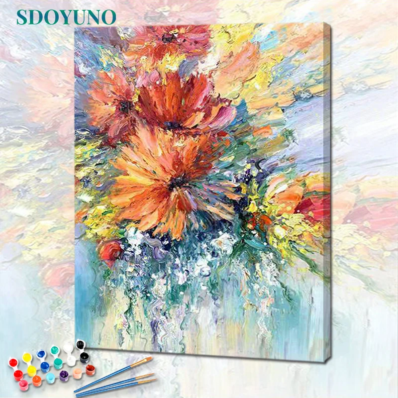 Description Picture 2 of itemSDOYUNO Acrylic Paint By Numbers Flowrs DIY Oil Painting By Numbers On Canvas 60x75cm Number Painting Home Decor Wall Art