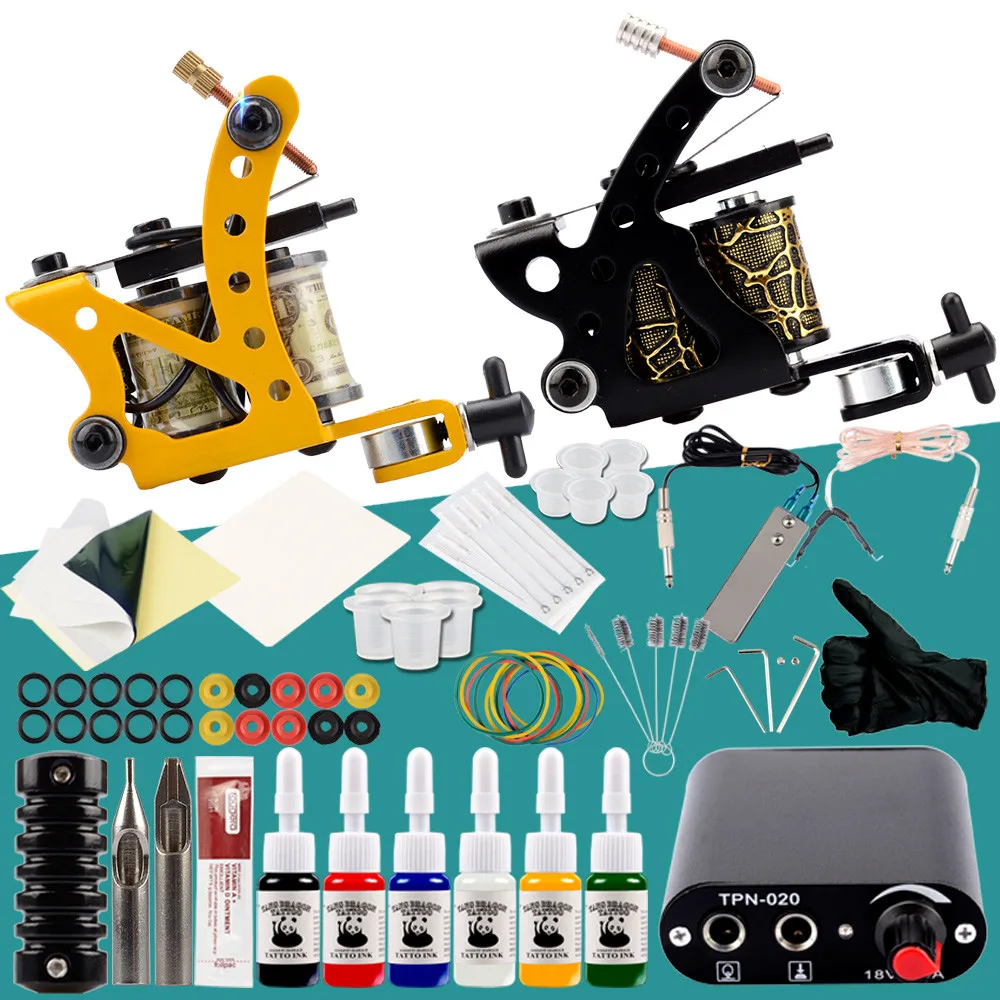 Complete Tattoo Kit 2 Tattoo Machines Set 6 Colors Immortal Inks Power