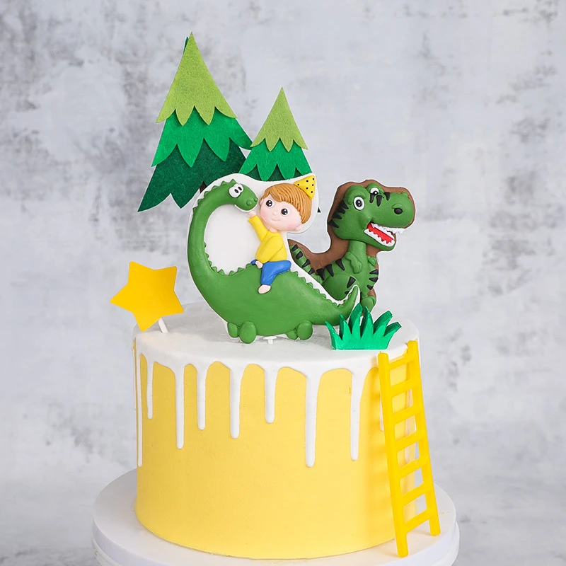 FIGURINE DECOR DE GATEAU,3--Décoration De Gâteau'anniversaire En Forme De Dinosaure, En