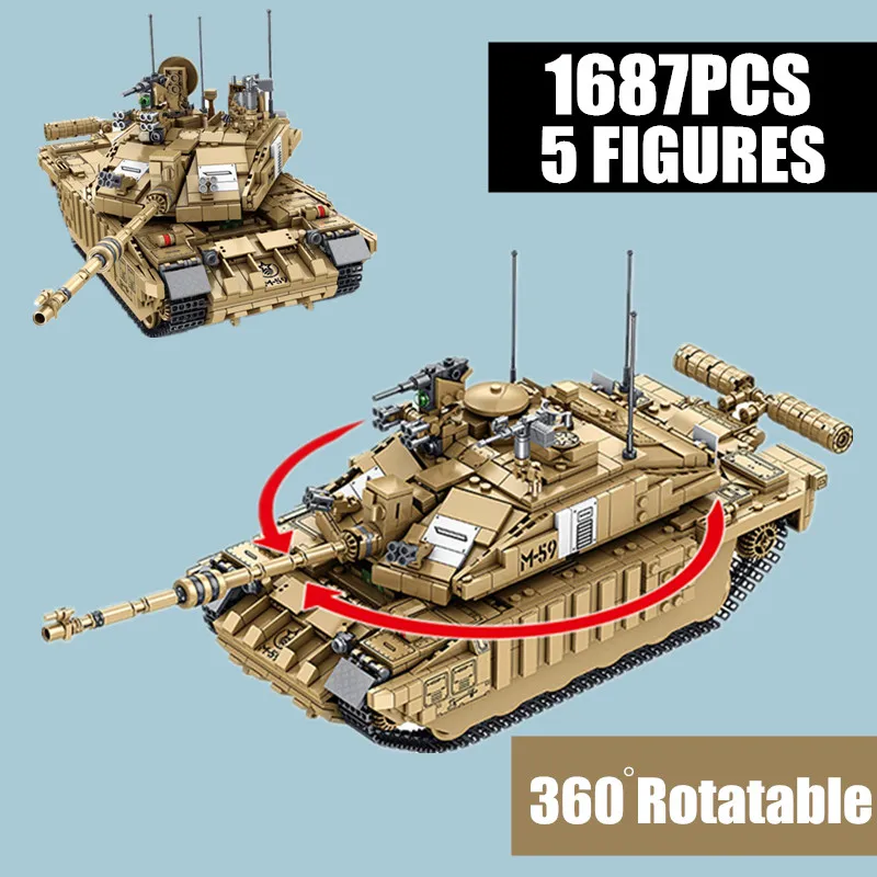 

1687PCS Main Battle Challenger Tank Fit Legoings Technic WW2 Army Soldier Figures Building Blocks Bricks Military Toy Boy Gift