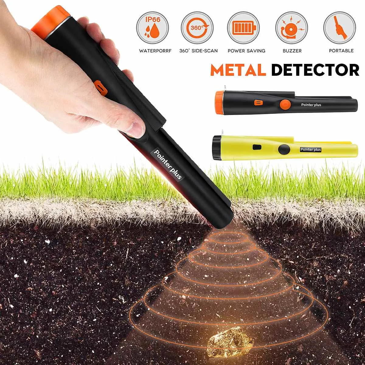 

Hand-held Metal Detector Pinpointing Digger Garden Detecting Waterproof 4 Modes 360 Degree Detection Area