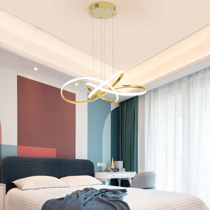 Online Cromo oro acabado nórdico moderno LED luces colgantes para cocina comedor lustre colgante lámpara colgante casa halat avize