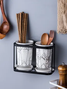 

Marble Texture Ceramic Spoon Cutlery Chopsticks Tube Chopsticks Cage Chopstick Holder Knife and Fork Storage Box