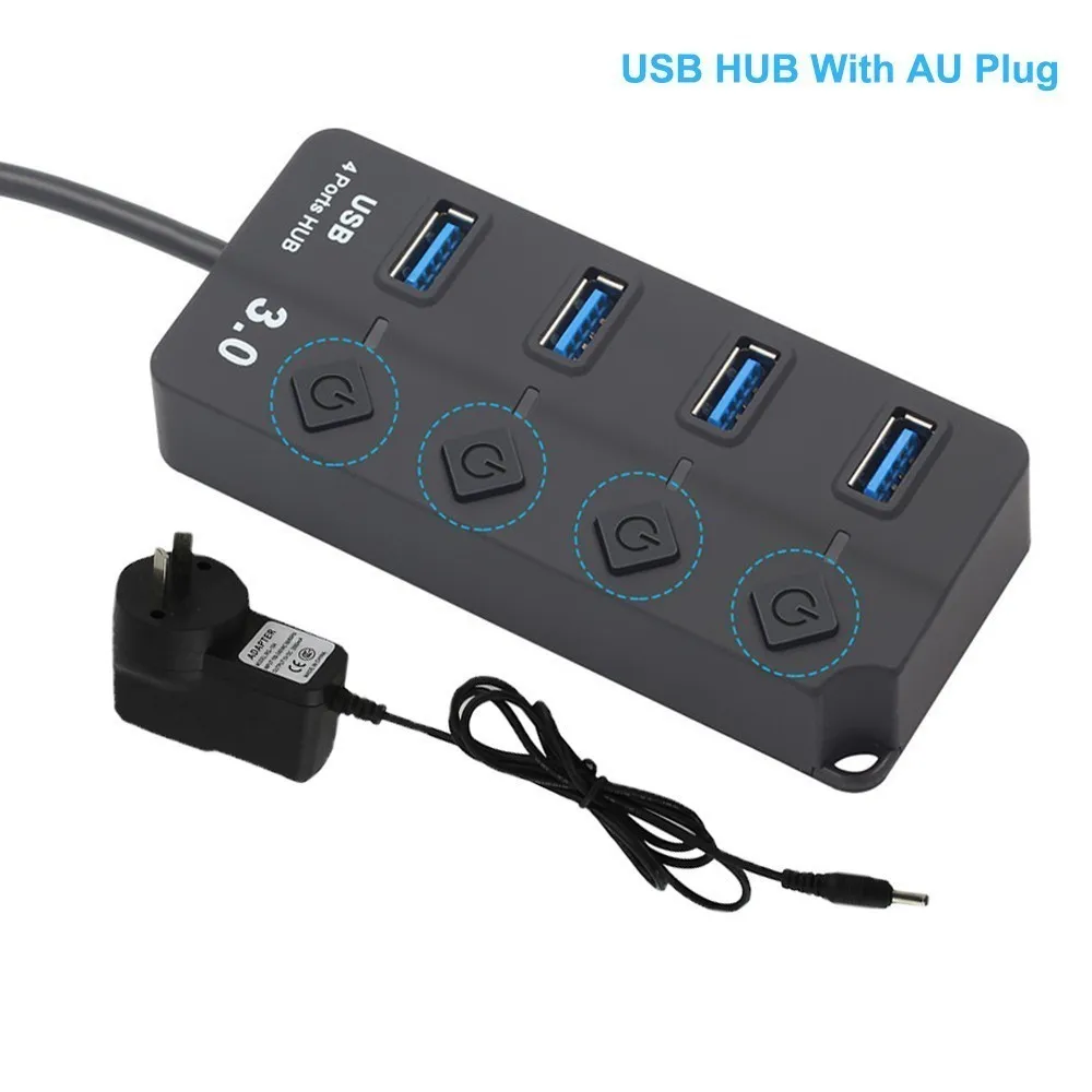4 Ports With AU Plug CHYI usb-хаб 3,0 4/7 портов Высокоскоростной USB 3,0 Hab разветвитель вкл/выкл с EU/US/AU/UK адаптер питания для ноутбука MacBook - Цвет: 4 Ports With AU Plug