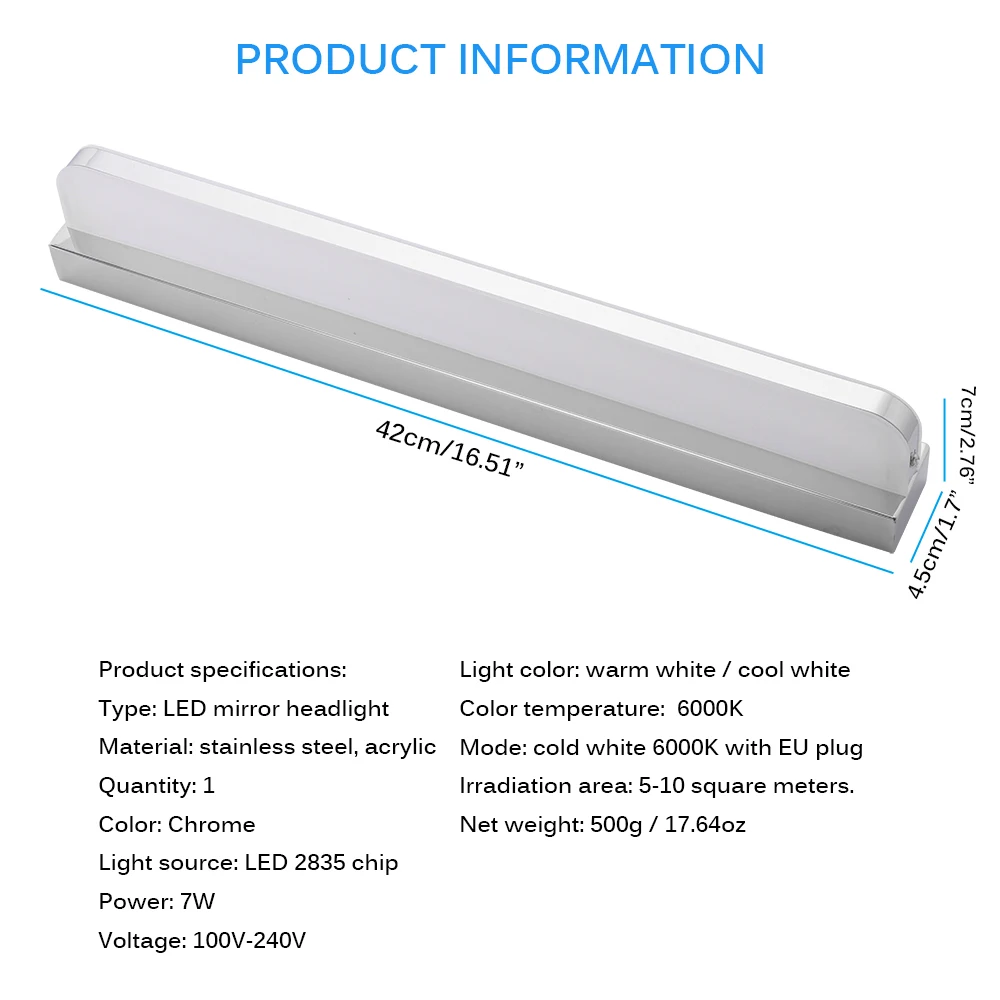 7 Вт 42 см светодиодный настенный светильник Зеркало для ванной комнаты теплый белый/белый умывальник крепления настенного светильника 3000K 6000K туалетный свет