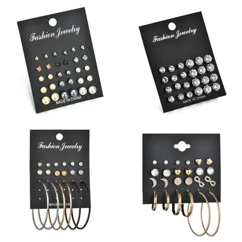 

Modyle 2020 New 15 pairs/set Simulated Pearl Earrings Set Female Jewelry Gold and Silver Color Crystal Stud Earrings for Woman