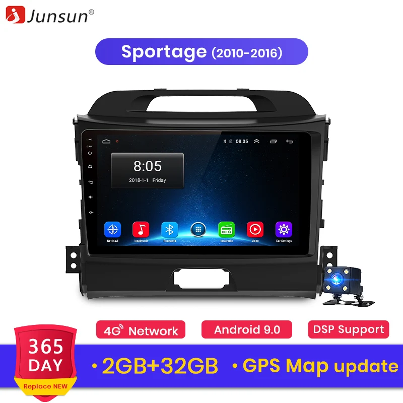 

Junsun 4G+64G Android 9.0 For Kia sportage 3 4 2010 2011-2015 2016 Auto 2 din Car Radio Stereo Player Bluetooth GPS No 2din dvd