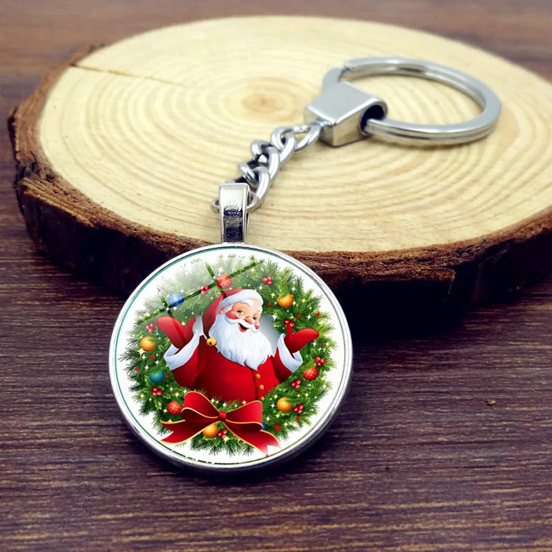 

New Style Christmas Series Time Stone Keychain Creative Glass Pendant Key Pendants Gift Hot Sales