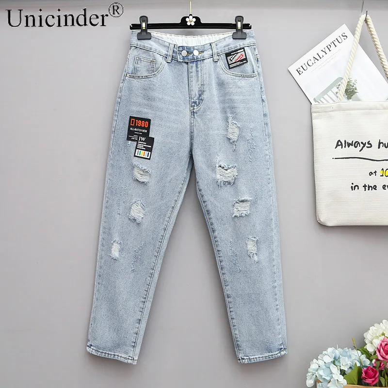 

Unicinder 2021 Jeans Plus Size Women's Loose Harem Pants Radish Pants Full Length Elastic Waist 5xl Plus Size for Women#1108