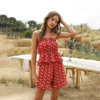 

2020 Summer Europe and America WOMEN'S Two-piece Suit Floral Printed Shorts Supply of Goods