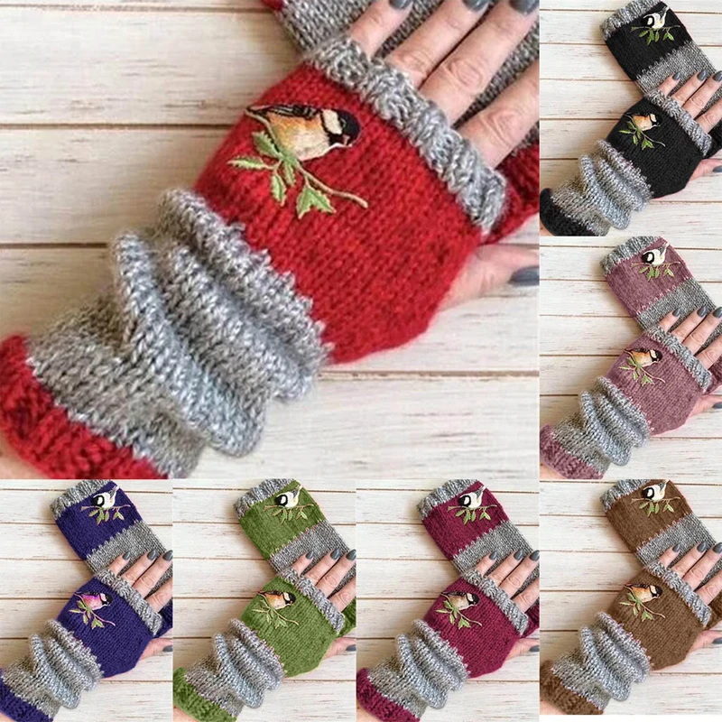 

Autumn and winter New ladies gloves Fingerless Fashion Warm Stitching Embroidered Mitts Wrist Arm Knitted Long Soft Hand Warmer