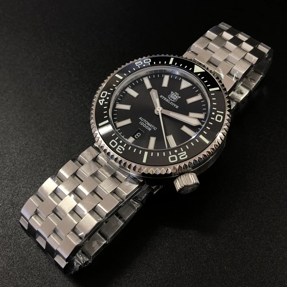 SD1976 Steeldive Марка Черный Циферблат 1000 м Часы для дайверов Нержавеющая сталь